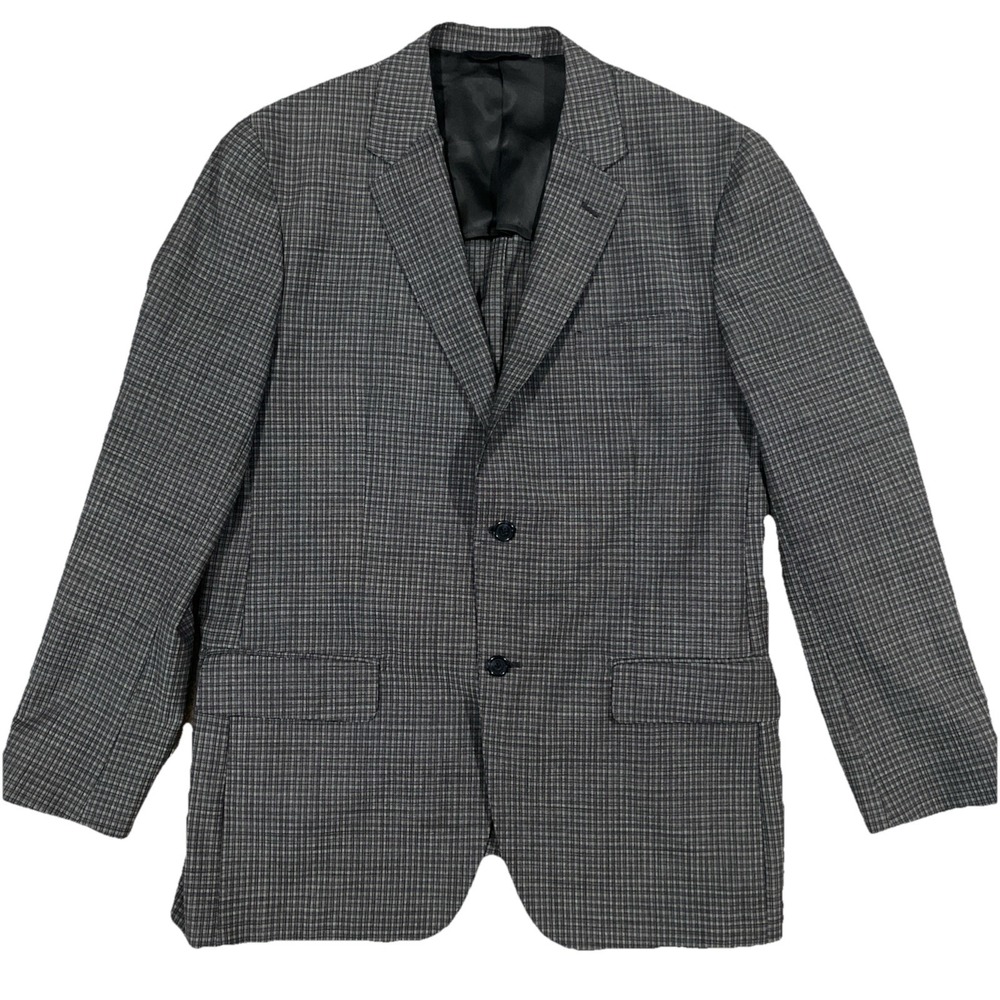 Baroni Blazer Men's‎ 42L Black Plaid 100% Wool Super 150s Sport Coat 2 Button